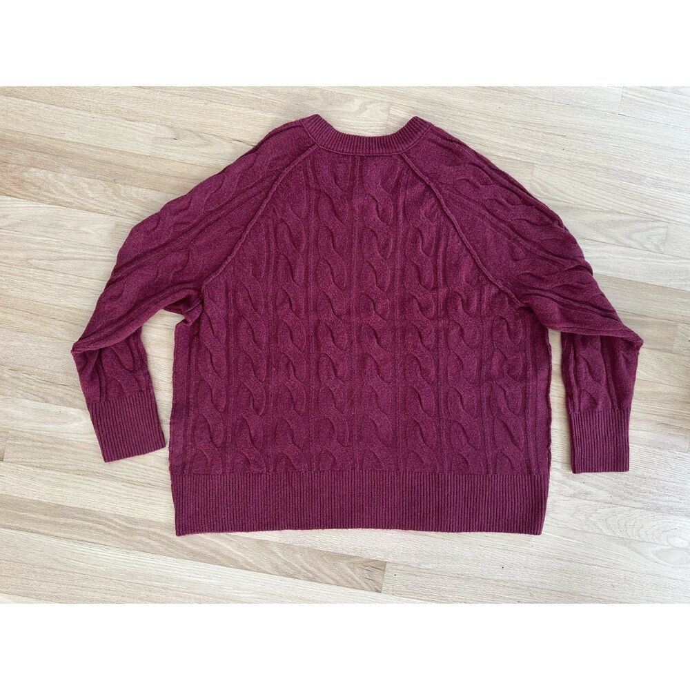 Aerie Unreal Cable Crew Sweater size M Burgundy Red Oversized Pullover Knit NWT - Picture 2 of 6